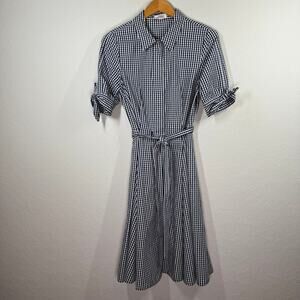 Women's Calvin Klein Blue Short Sleeve Tie Waist Blue Gingham Dress Size 8